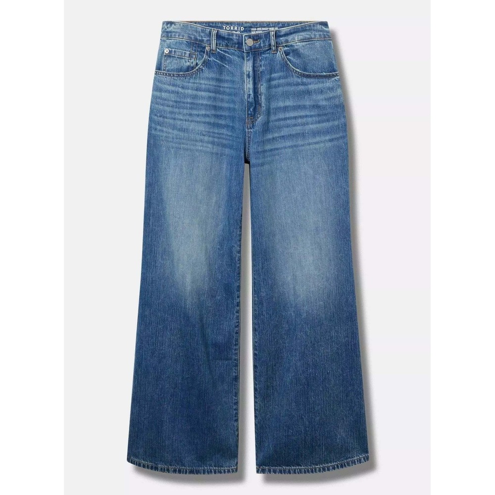 Torrid High-Rise Baggy‎ Wide Leg Duo Denim Jeans Medium Wash Plus Sz 28 SHORT